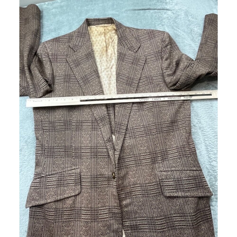 Vintage Botany 500 Blazer Men 42 Brown Glen Plaid Wool Sport Coat Classic Jacket - Picture 6 of 9